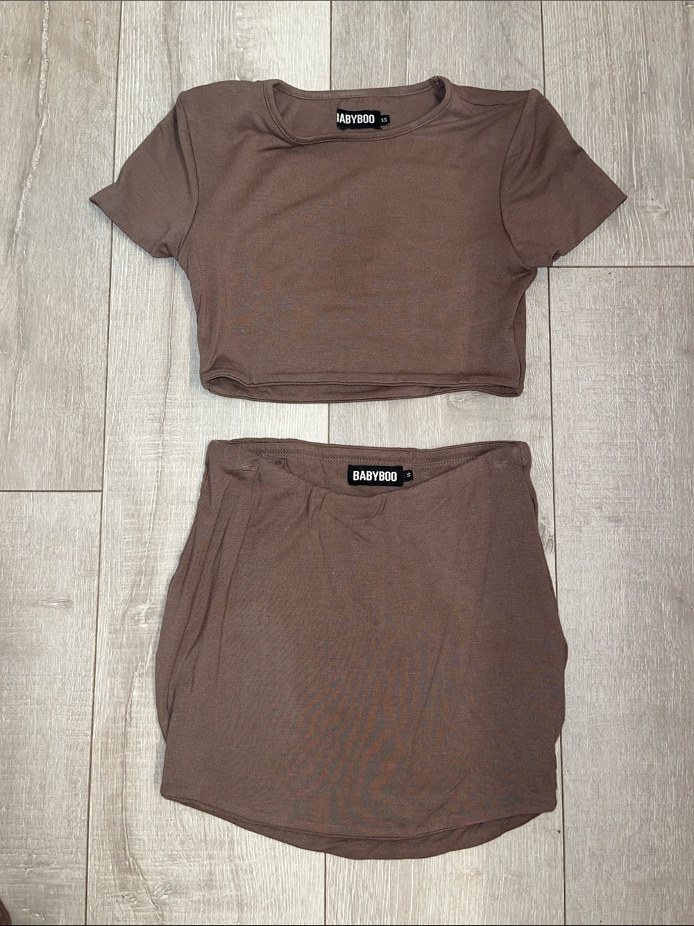 🤎BABYBOO Brown Two-Piece Crop Top & Skirt Set XS top/S bottom - never worn !🤎 - Picture 6 of 8